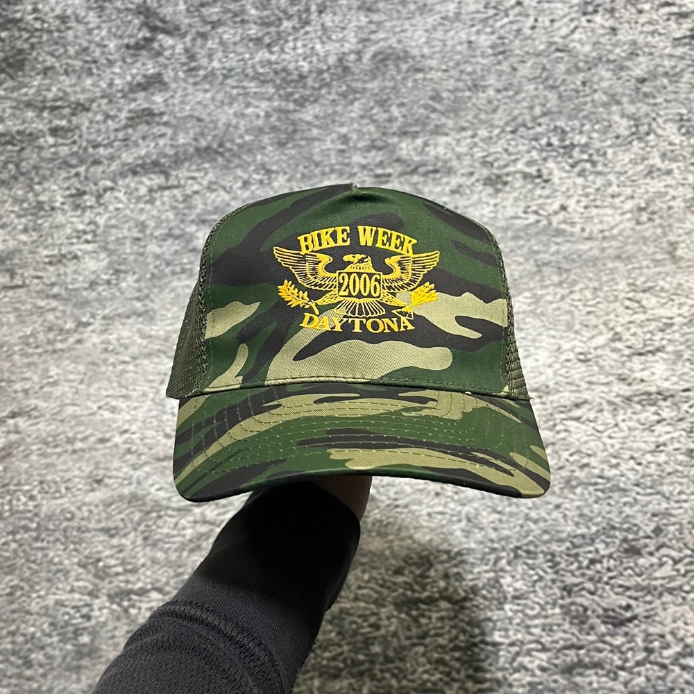 Vintage Bike Week Daytona‎ Beach 2006 Camo Trucker Hat Nissin Biker Grunge Cap